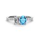 1 - Galina IGI Certified 7x5 mm Emerald Cut Lab Grown Diamond and 8x6 mm Oval Blue Topaz 2 Stone Duo Ring 