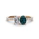 1 - Galina IGI Certified 7x5 mm Emerald Cut Lab Grown Diamond and 8x6 mm Oval London Blue Topaz 2 Stone Duo Ring 