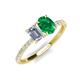 4 - Galina 7x5 mm Emerald Cut Forever Brilliant Moissanite and 8x6 mm Oval Emerald 2 Stone Duo Ring 