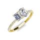 4 - Galina 7x5 mm Emerald Cut Forever Brilliant Moissanite and IGI Certified 8x6 mm Oval Lab Grown Diamond 2 Stone Duo Ring 