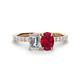 1 - Galina 7x5 mm Emerald Cut Forever One Moissanite and 8x6 mm Oval Ruby 2 Stone Duo Ring 