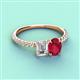 3 - Galina 7x5 mm Emerald Cut Forever One Moissanite and 8x6 mm Oval Ruby 2 Stone Duo Ring 