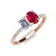 4 - Galina 7x5 mm Emerald Cut Forever One Moissanite and 8x6 mm Oval Ruby 2 Stone Duo Ring 