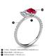 5 - Galina 7x5 mm Emerald Cut Forever One Moissanite and 8x6 mm Oval Ruby 2 Stone Duo Ring 
