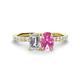 1 - Galina 7x5 mm Emerald Cut Forever Brilliant Moissanite and 8x6 mm Oval Pink Sapphire 2 Stone Duo Ring 