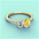 3 - Galina 7x5 mm Emerald Cut Forever Brilliant Moissanite and 8x6 mm Oval Yellow Sapphire 2 Stone Duo Ring 