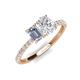 4 - Galina 7x5 mm Emerald Cut Forever Brilliant Moissanite and 8x6 mm Oval White Sapphire 2 Stone Duo Ring 