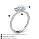 5 - Galina 7x5 mm Emerald Cut Forever One Moissanite and 8x6 mm Oval Aquamarine 2 Stone Duo Ring 
