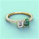 3 - Galina 7x5 mm Emerald Cut Forever Brilliant Moissanite and 8x6 mm Oval Lab Created Alexandrite 2 Stone Duo Ring 