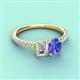 3 - Galina 7x5 mm Emerald Cut Forever Brilliant Moissanite and 8x6 mm Oval Tanzanite 2 Stone Duo Ring 