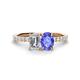 1 - Galina 7x5 mm Emerald Cut Forever Brilliant Moissanite and 8x6 mm Oval Tanzanite 2 Stone Duo Ring 