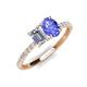 4 - Galina 7x5 mm Emerald Cut Forever Brilliant Moissanite and 8x6 mm Oval Tanzanite 2 Stone Duo Ring 