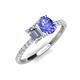 4 - Galina 7x5 mm Emerald Cut Forever One Moissanite and 8x6 mm Oval Tanzanite 2 Stone Duo Ring 