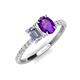 4 - Galina 7x5 mm Emerald Cut Forever Brilliant Moissanite and 8x6 mm Oval Amethyst 2 Stone Duo Ring 