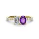 1 - Galina 7x5 mm Emerald Cut Forever Brilliant Moissanite and 8x6 mm Oval Amethyst 2 Stone Duo Ring 