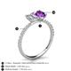 5 - Galina 7x5 mm Emerald Cut Forever One Moissanite and 8x6 mm Oval Amethyst 2 Stone Duo Ring 