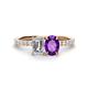 1 - Galina 7x5 mm Emerald Cut Forever One Moissanite and 8x6 mm Oval Amethyst 2 Stone Duo Ring 