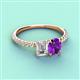 3 - Galina 7x5 mm Emerald Cut Forever One Moissanite and 8x6 mm Oval Amethyst 2 Stone Duo Ring 
