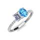 4 - Galina 7x5 mm Emerald Cut Forever Brilliant Moissanite and 8x6 mm Oval Blue Topaz 2 Stone Duo Ring 