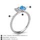 5 - Galina 7x5 mm Emerald Cut Forever Brilliant Moissanite and 8x6 mm Oval Blue Topaz 2 Stone Duo Ring 