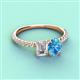 3 - Galina 7x5 mm Emerald Cut Forever One Moissanite and 8x6 mm Oval Blue Topaz 2 Stone Duo Ring 
