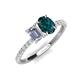 4 - Galina 7x5 mm Emerald Cut Forever Brilliant Moissanite and 8x6 mm Oval London Blue Topaz 2 Stone Duo Ring 