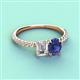 3 - Galina 7x5 mm Emerald Cut Forever Brilliant Moissanite and 8x6 mm Oval Iolite 2 Stone Duo Ring 