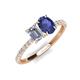 4 - Galina 7x5 mm Emerald Cut Forever Brilliant Moissanite and 8x6 mm Oval Iolite 2 Stone Duo Ring 
