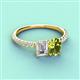 3 - Galina 7x5 mm Emerald Cut Forever Brilliant Moissanite and 8x6 mm Oval Peridot 2 Stone Duo Ring 