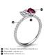 5 - Galina 7x5 mm Emerald Cut Forever One Moissanite and 8x6 mm Oval Rhodolite Garnet 2 Stone Duo Ring 