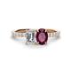 1 - Galina 7x5 mm Emerald Cut Forever One Moissanite and 8x6 mm Oval Rhodolite Garnet 2 Stone Duo Ring 