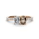 1 - Galina 7x5 mm Emerald Cut Forever Brilliant Moissanite and 8x6 mm Oval Smoky Quartz 2 Stone Duo Ring 