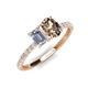 4 - Galina 7x5 mm Emerald Cut Forever Brilliant Moissanite and 8x6 mm Oval Smoky Quartz 2 Stone Duo Ring 