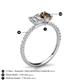 5 - Galina 7x5 mm Emerald Cut Forever One Moissanite and 8x6 mm Oval Smoky Quartz 2 Stone Duo Ring 