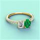 3 - Galina 7x5 mm Emerald Cut Forever Brilliant Moissanite and 8x6 mm Oval Emerald 2 Stone Duo Ring 