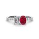1 - Galina 7x5 mm Emerald Cut Forever Brilliant Moissanite and 8x6 mm Oval Ruby 2 Stone Duo Ring 