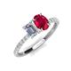 4 - Galina 7x5 mm Emerald Cut Forever Brilliant Moissanite and 8x6 mm Oval Ruby 2 Stone Duo Ring 