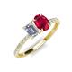 4 - Galina 7x5 mm Emerald Cut Forever Brilliant Moissanite and 8x6 mm Oval Ruby 2 Stone Duo Ring 