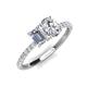 4 - Galina 7x5 mm Emerald Cut Forever Brilliant Moissanite and GIA Certified 8x6 mm GIA Certified Oval Diamond 2 Stone Duo Ring 
