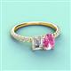 3 - Galina 7x5 mm Emerald Cut Forever Brilliant Moissanite and 8x6 mm Oval Pink Sapphire 2 Stone Duo Ring 