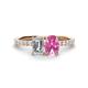 1 - Galina 7x5 mm Emerald Cut Forever Brilliant Moissanite and 8x6 mm Oval Pink Sapphire 2 Stone Duo Ring 