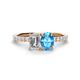 1 - Galina 7x5 mm Emerald Cut Forever Brilliant Moissanite and 8x6 mm Oval Blue Topaz 2 Stone Duo Ring 
