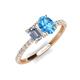 4 - Galina 7x5 mm Emerald Cut Forever Brilliant Moissanite and 8x6 mm Oval Blue Topaz 2 Stone Duo Ring 