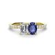 1 - Galina 7x5 mm Emerald Cut Forever Brilliant Moissanite and 8x6 mm Oval Iolite 2 Stone Duo Ring 