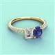 3 - Galina 7x5 mm Emerald Cut Forever Brilliant Moissanite and 8x6 mm Oval Iolite 2 Stone Duo Ring 