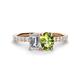 1 - Galina 7x5 mm Emerald Cut Forever Brilliant Moissanite and 8x6 mm Oval Peridot 2 Stone Duo Ring 