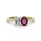 1 - Galina 7x5 mm Emerald Cut Forever Brilliant Moissanite and 8x6 mm Oval Rhodolite Garnet 2 Stone Duo Ring 