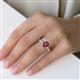 2 - Galina 7x5 mm Emerald Cut Forever Brilliant Moissanite and 8x6 mm Oval Rhodolite Garnet 2 Stone Duo Ring 