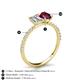 5 - Galina 7x5 mm Emerald Cut Forever Brilliant Moissanite and 8x6 mm Oval Rhodolite Garnet 2 Stone Duo Ring 