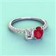 3 - Galina 7x5 mm Emerald Cut Forever Brilliant Moissanite and 8x6 mm Oval Ruby 2 Stone Duo Ring 